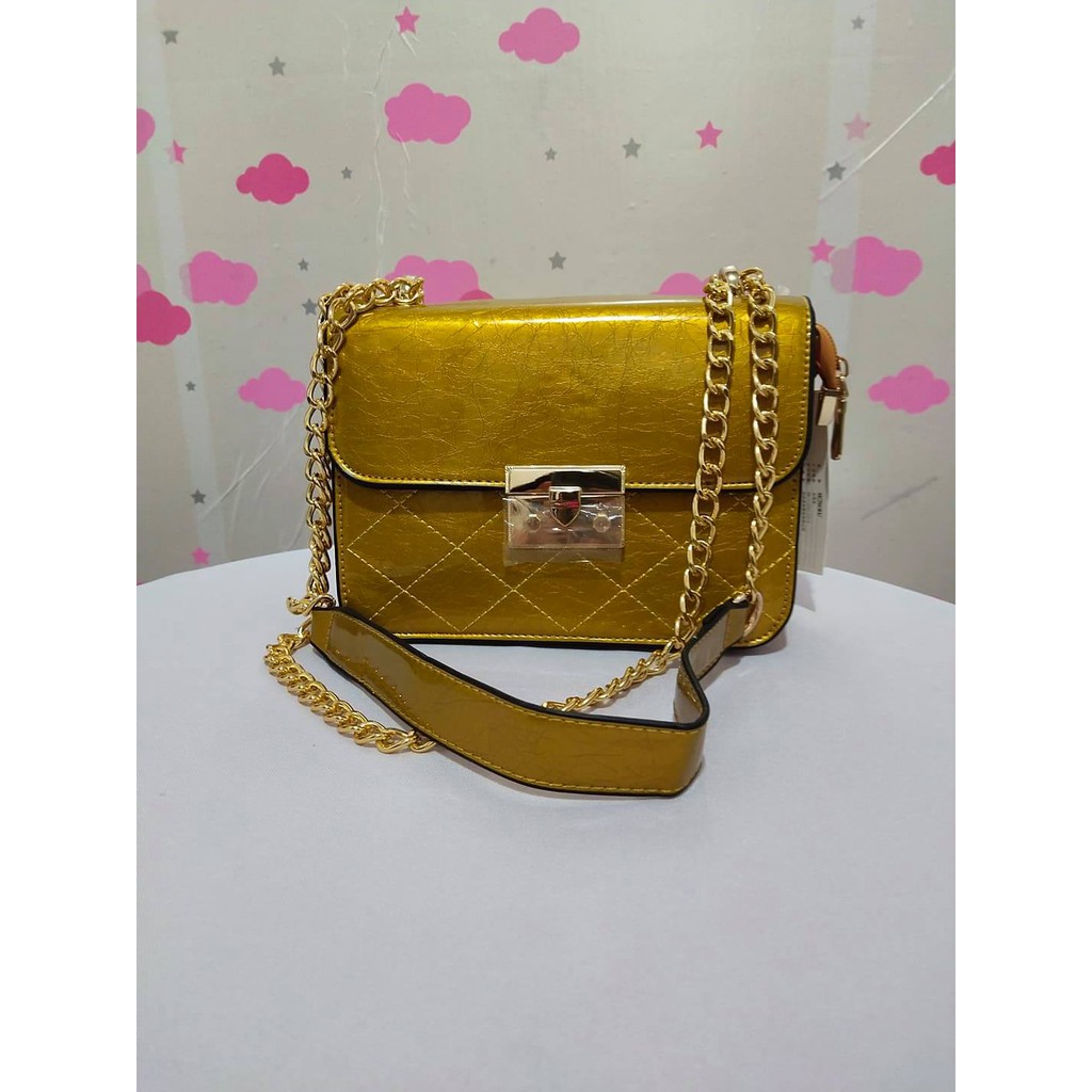 HOW RU Gold Glossy Two Way Bag (Sling and Hand Bag) | Shopee Philippines