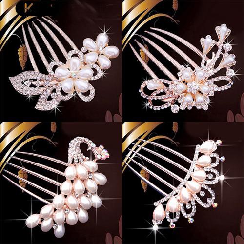 Kiel Wedding Bridal Rhinestone Faux Pearls Hairpin Flower Peacock