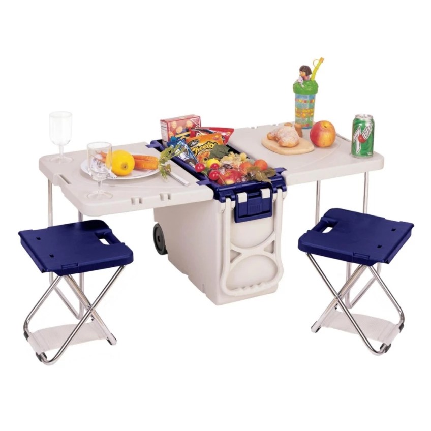 cooler with built in table and chairs