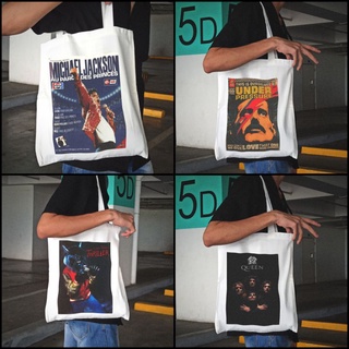 Canvas Tote Bags (Aesthetic Vintage Prints) 80s Pop Collection   ( Michael Jackson, Queen )