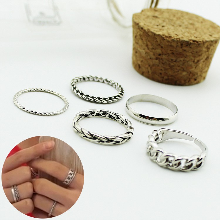 5pcs Set Bts V Bangtan Boys Unisex Alloy Silver Ring Kpop Shopee Philippines