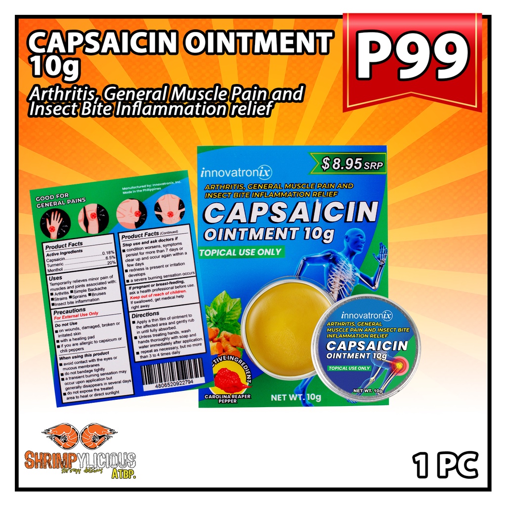 Shrimpylicious Innovatronix Capsaicin Ointment 10g Anti Arthritis Gout