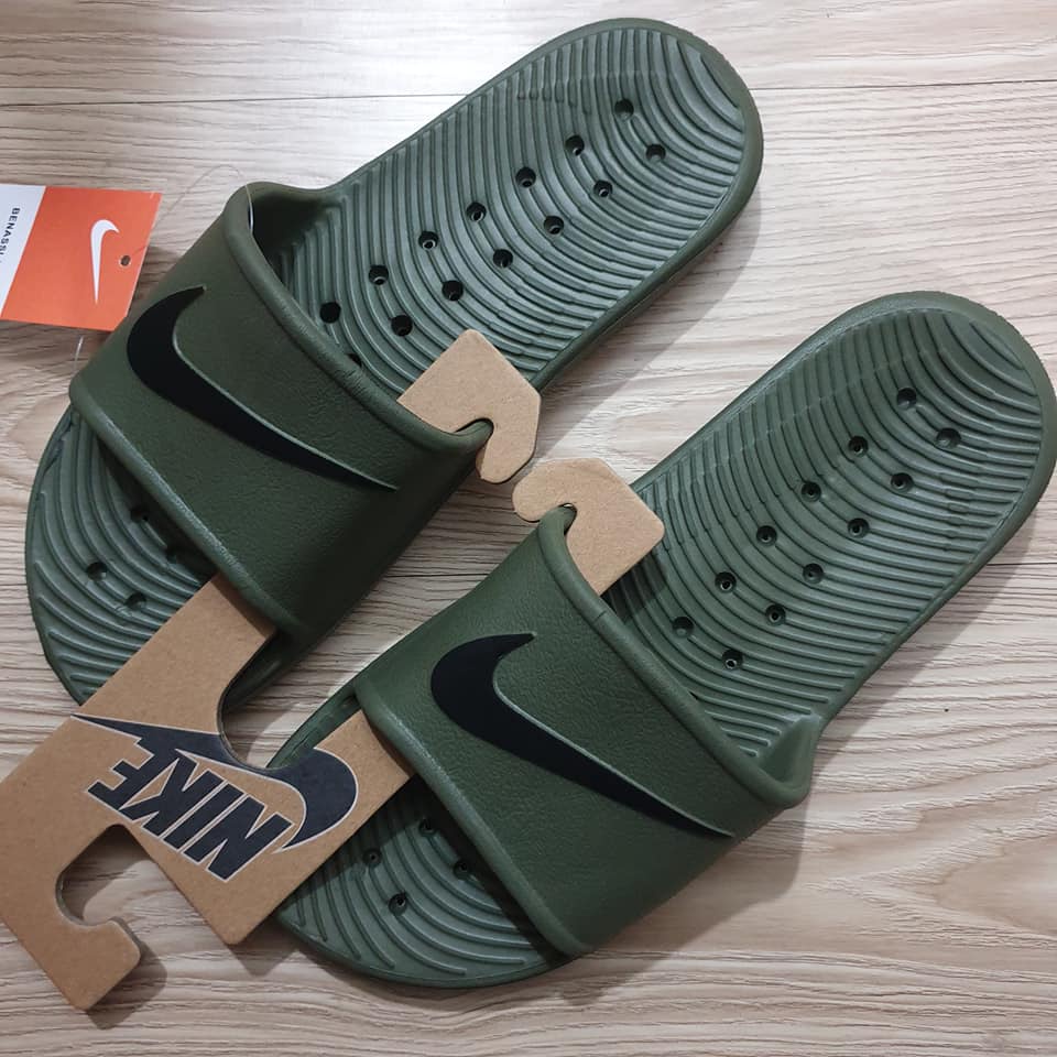 army green nike slides