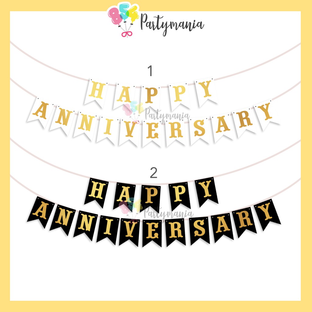 Happy Anniversary Banner With Gold Print Party Decor Display For Anniversary Party 854partymania Shopee Philippines