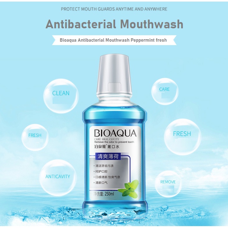 Bioaqua Antibacterial Mouthwash Peppermint Fresh Care Oral Cavity 250ml
