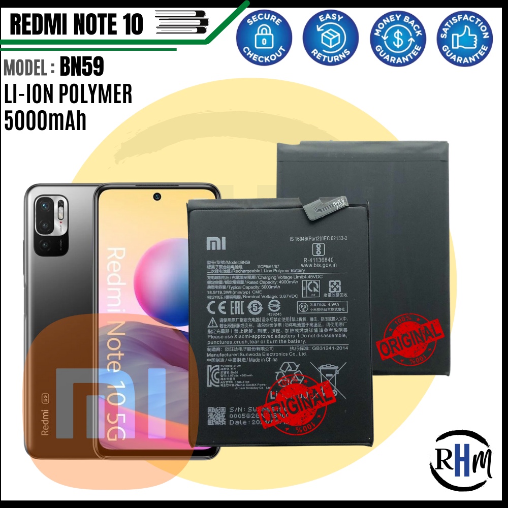 Xiaomi Redmi 10 Note 10 Note 10s Battery Model Bn59 Original Polymer Battery 5000mah 4210