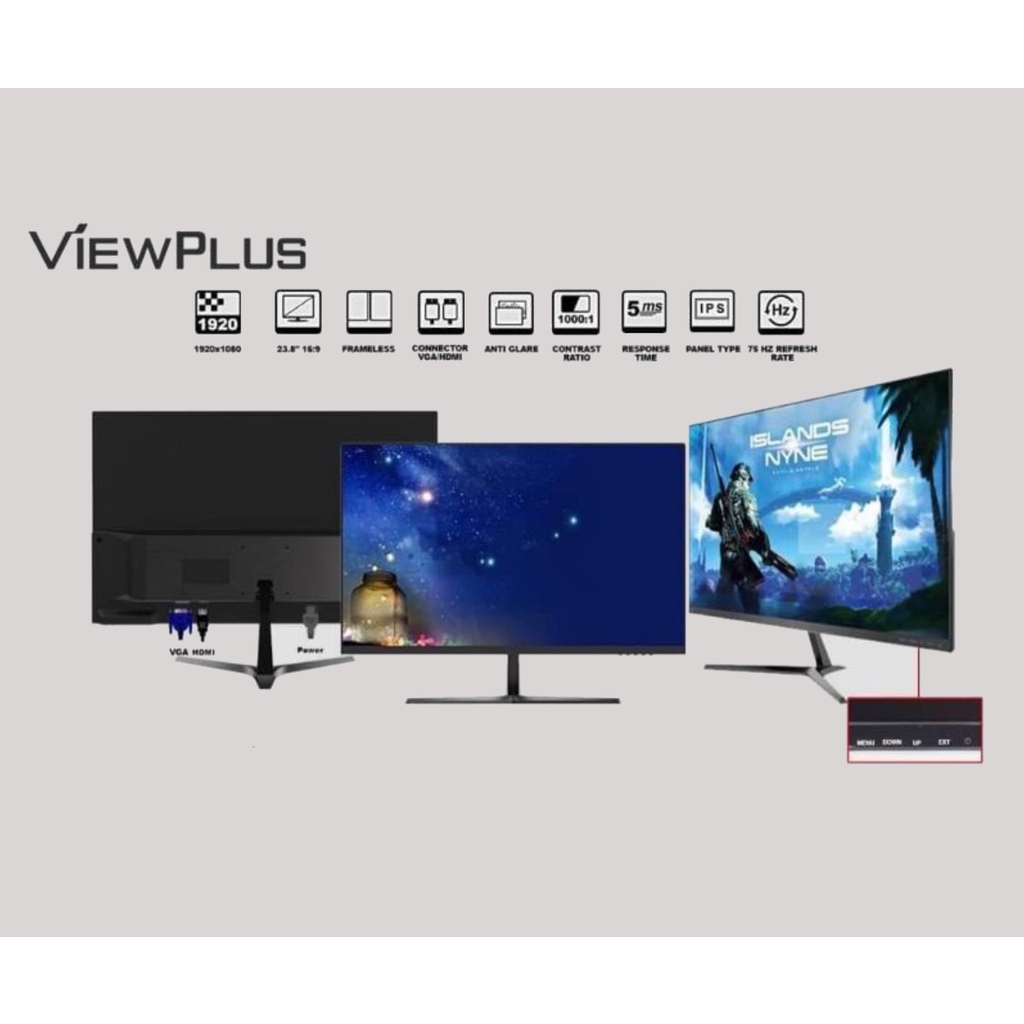 VIEWPLUS MH-24 24IN IPS FHD 1920X1080 75HZ LED MONITOR VGA HDMI ...