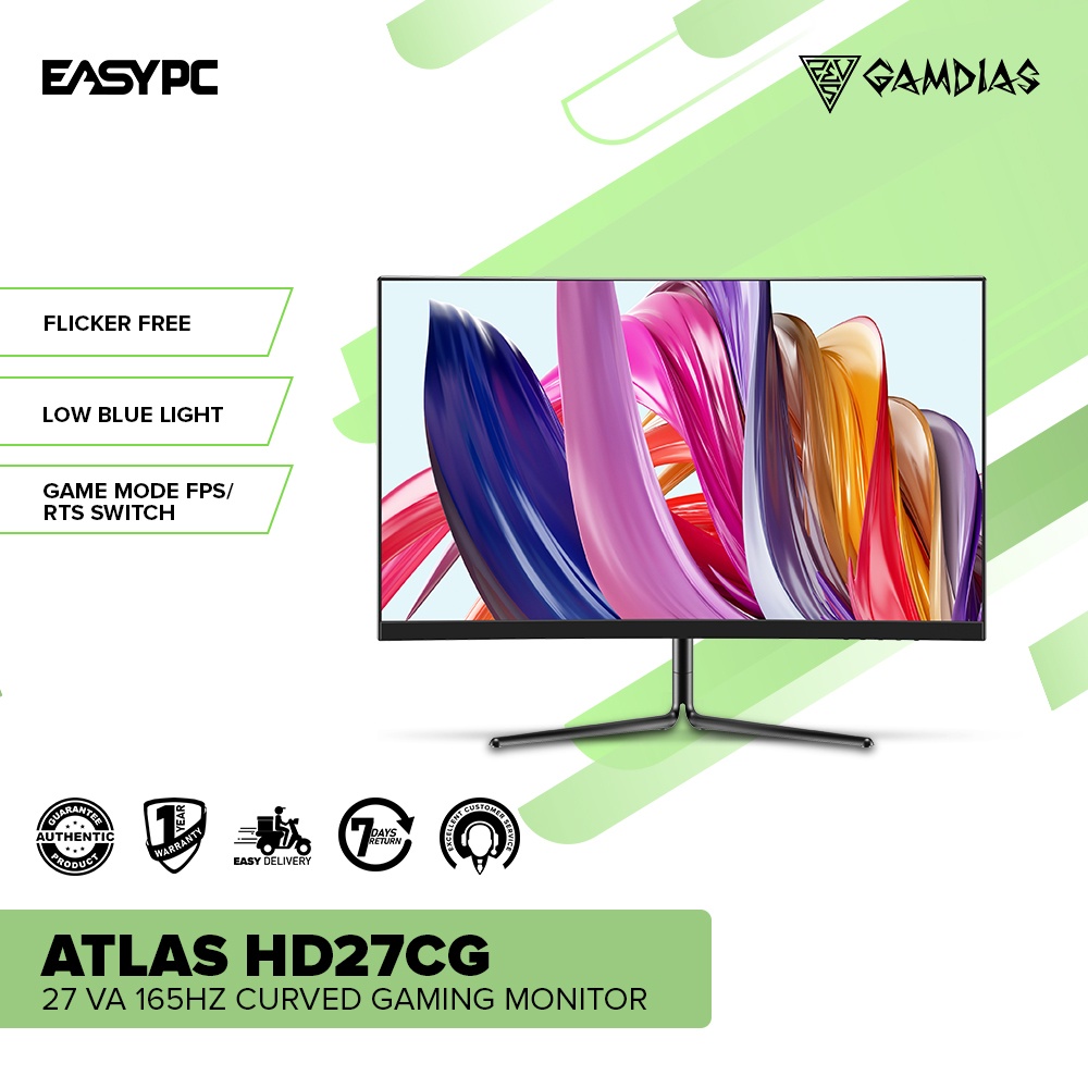 EasyPC Gamdias Atlas HD27CG 27" VA 165hz Curved Gaming Monitor,Brand