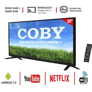COBY 32” Slim LED TV Black SMART TV / LED TV On Sale 32 Inch FHD MONITOR Flat Screen ANDROID NETFLIX