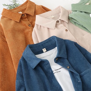 GINNIE Ready Stock Free Shipping Fast 2022 Spring New Style Vintage Corduroy Shirt Women Jacket Hong Kong ins Loose Striped Long Sleeve Outer #1