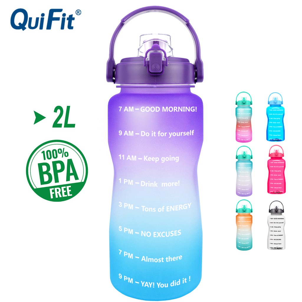 QuiFit 2L Wide Mouth Tritan Water Bottle With Filp Lid Time Marker BPA