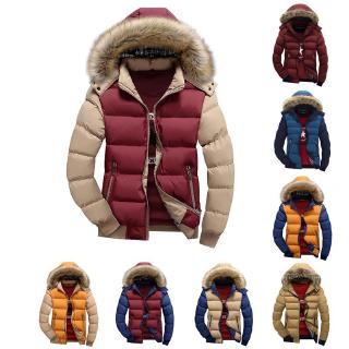 Male Premium Casual Cotton Warm Hooded Coat Contrast Color Men Winter Jacket