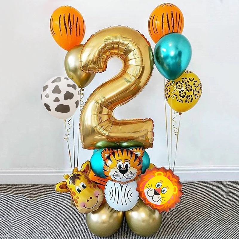 18pcs/set Jungle Animal Balloons 30inch Number Globos tiger lion giraff ...