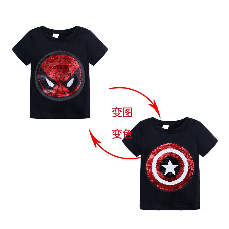 Spiderman Change Into Captain Short Sleeve Boys Girls T Shirts Kids Children Fashion Tops Shirts Marvel Designer