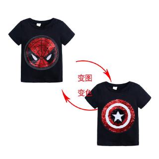 Spiderman Change Into Captain Short Sleeve Boys Girls T Shirts Kids Children Fashion Tops Shirts Marvel Designer #3