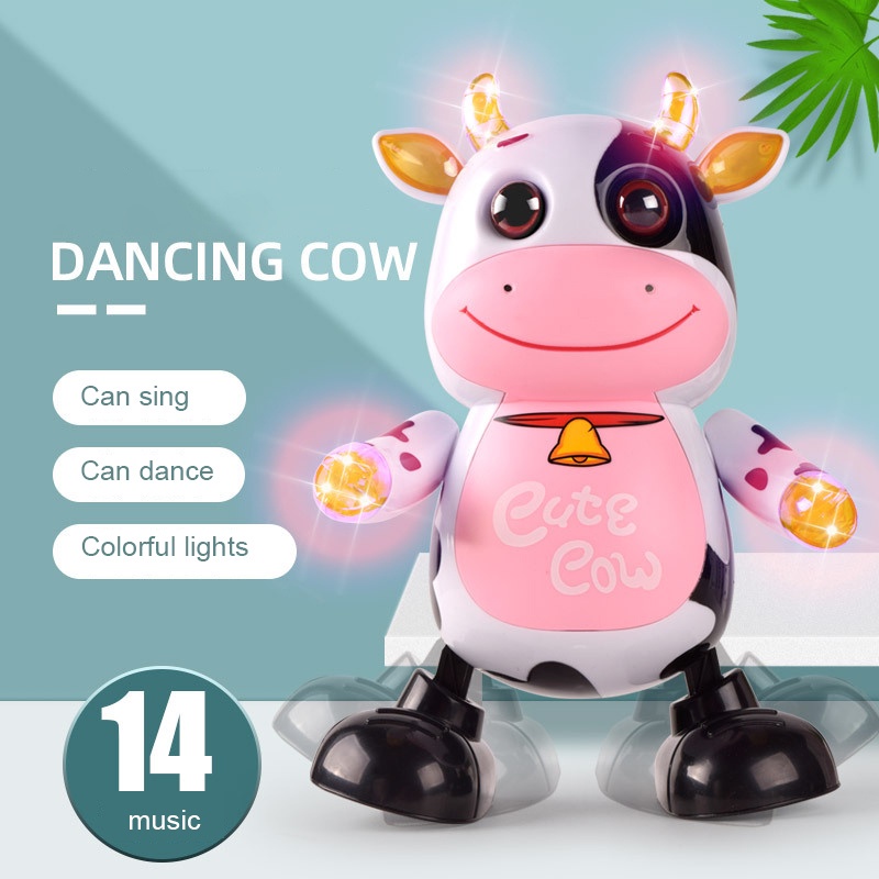Children Electric Dancing Cow Robot Sound And Light Music Dancing Baby Cute  Cow Electric Toy | Shopee Philippines