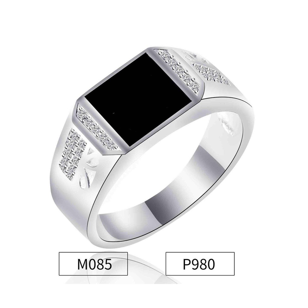Tata Sterling 925 Italy Silver Men S Elegant Square Black Flat Top M085 Shopee Philippines