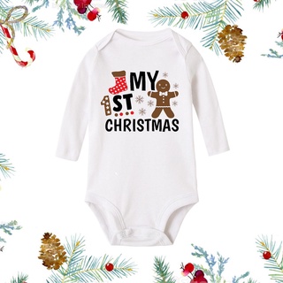 My First Christmas Newborn Baby White Long Sleeve Romper Cartoon Snowman Print Outfit Infant Baptism #3