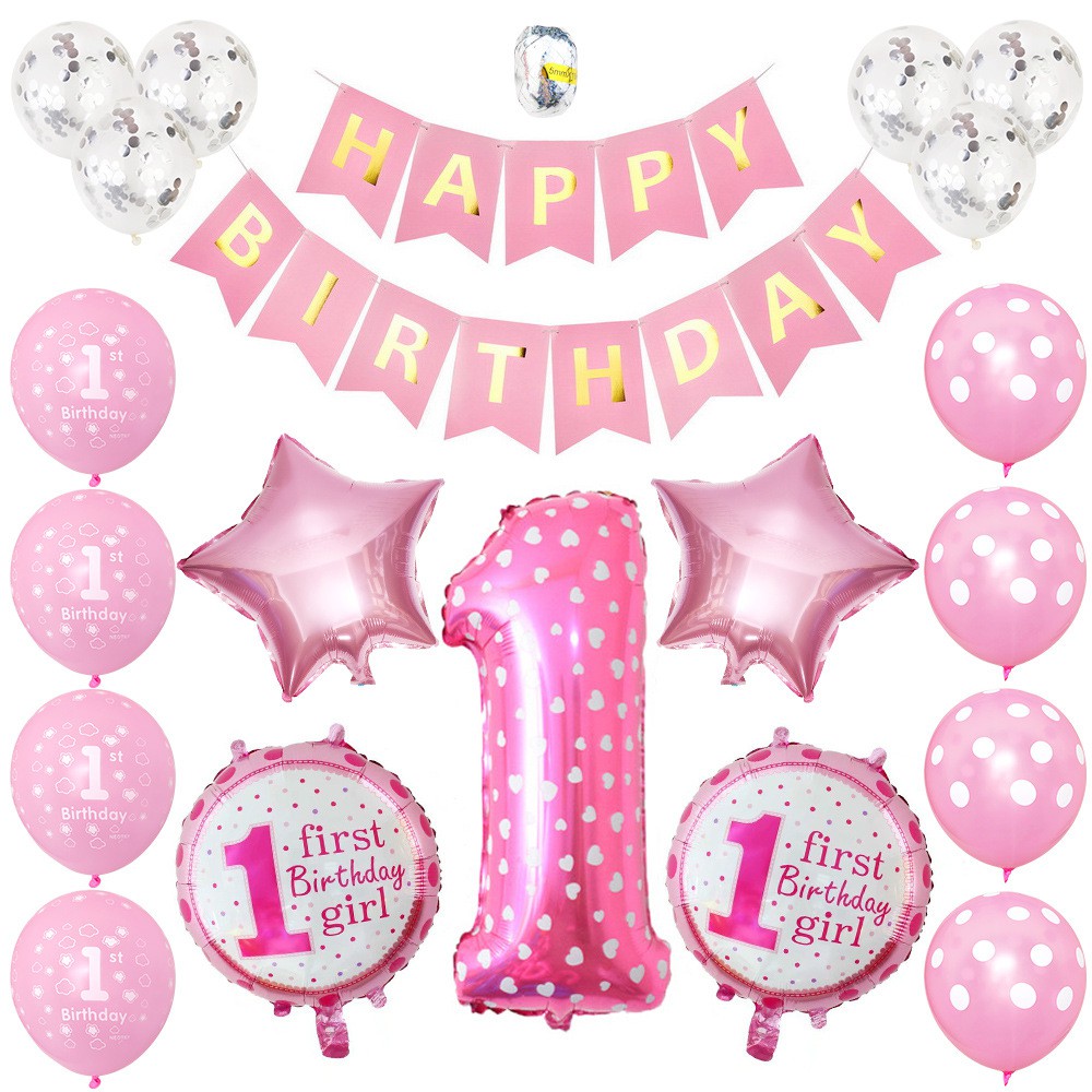 1st birthday balloons girl