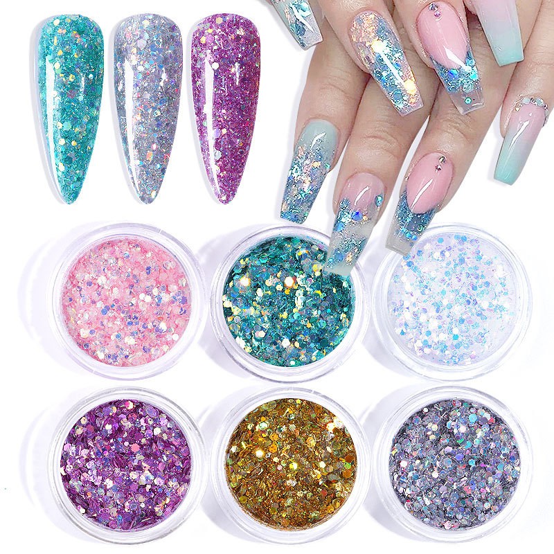 6Box/Set Holographic Nail Glitter Set Powder Nail Art Pigment DIY Flake ...