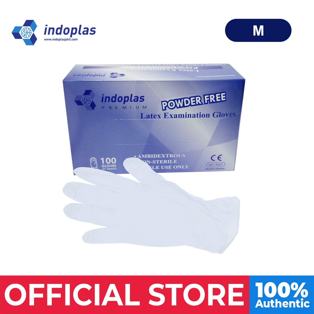 Indoplas Powder Free Examination Latex Gloves Box of 100 (Medium) 1