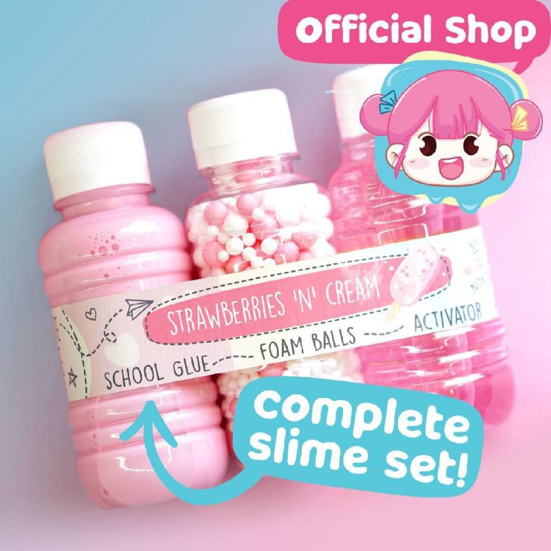 Complete Slime Bundle Kit Strawberries N Cream Glue Activator Foam