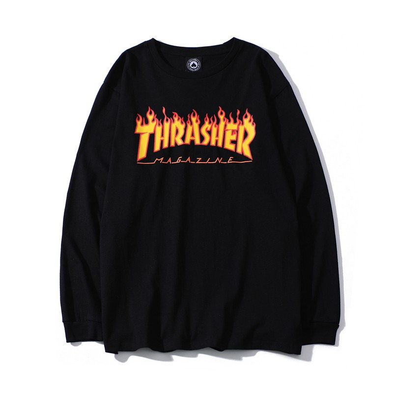 Thrasher Flame Logo Printed Long Sleeve Crew Neck T Shirt Shopee Philippines