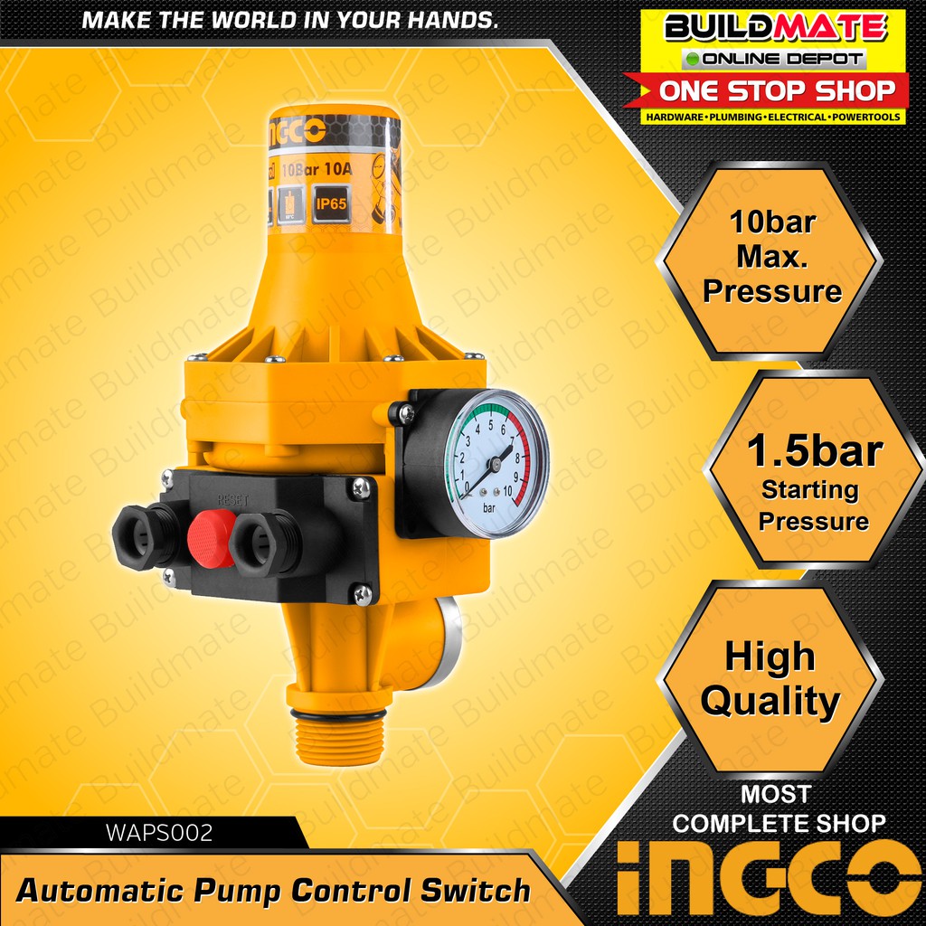 INGCO Automatic Pump Control Switch 1/3HP 10Bar 10A WAPS002 •BUILDMATE
