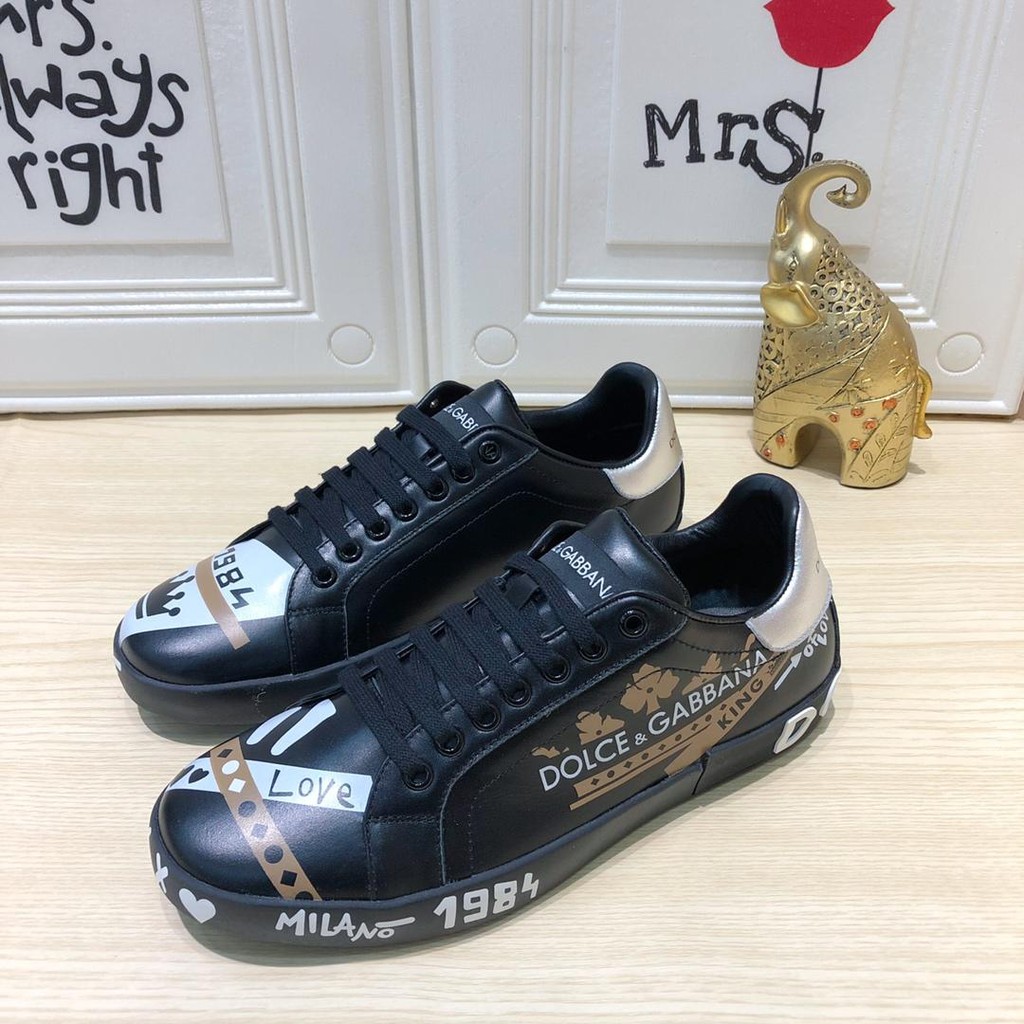 [COD] D&G Dolce and Gabbana 1984 Love Print Black Sneakers | Shopee  Philippines