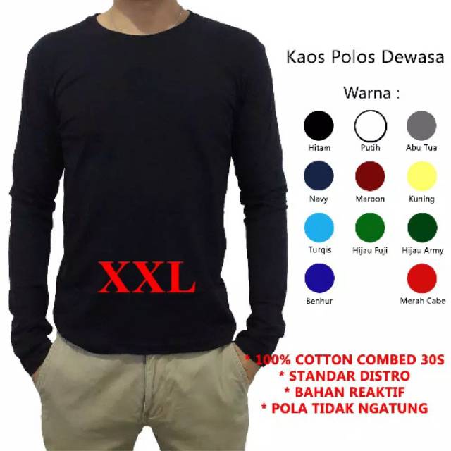 Plain T-Shirt DISTRO COOTON COMBED 30s SIZE XXL Long Arm | Shopee ...