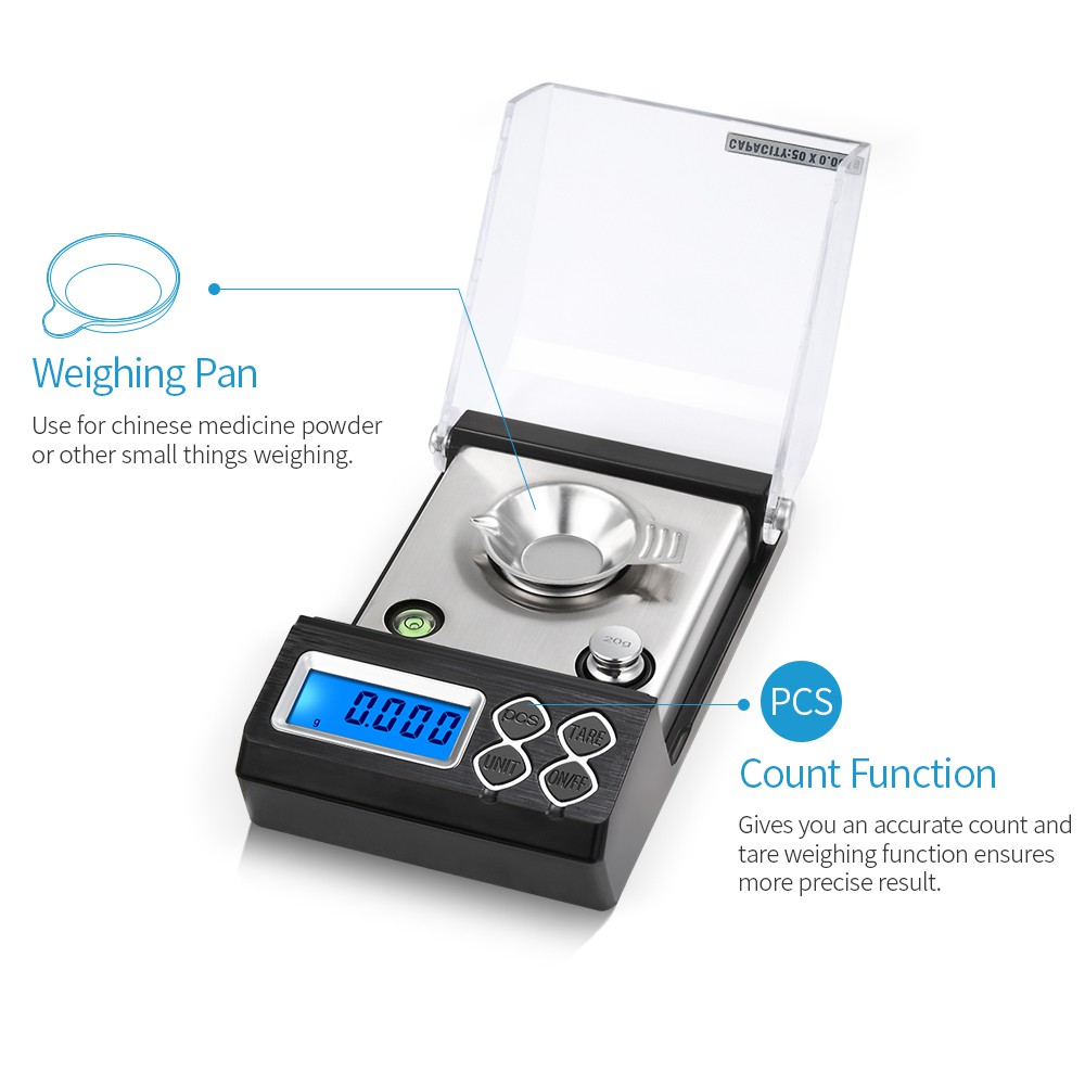 200 x 0.01g Precision Mini Scales with 50g Weight, Brifit Digital Pocket Scale
