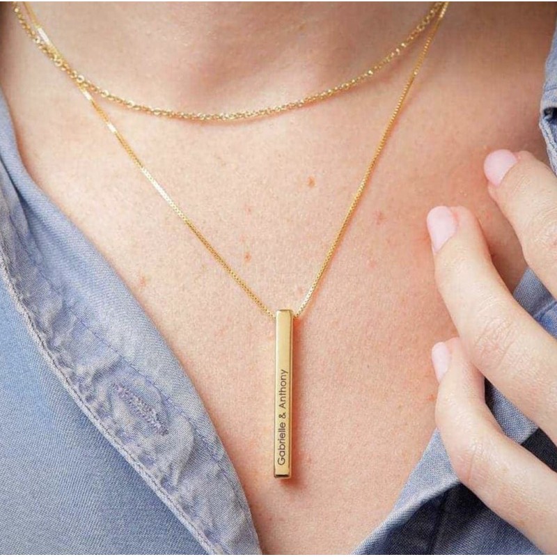 3d Bar Necklace With 1 4 Sides Engraving Shopee Philippines