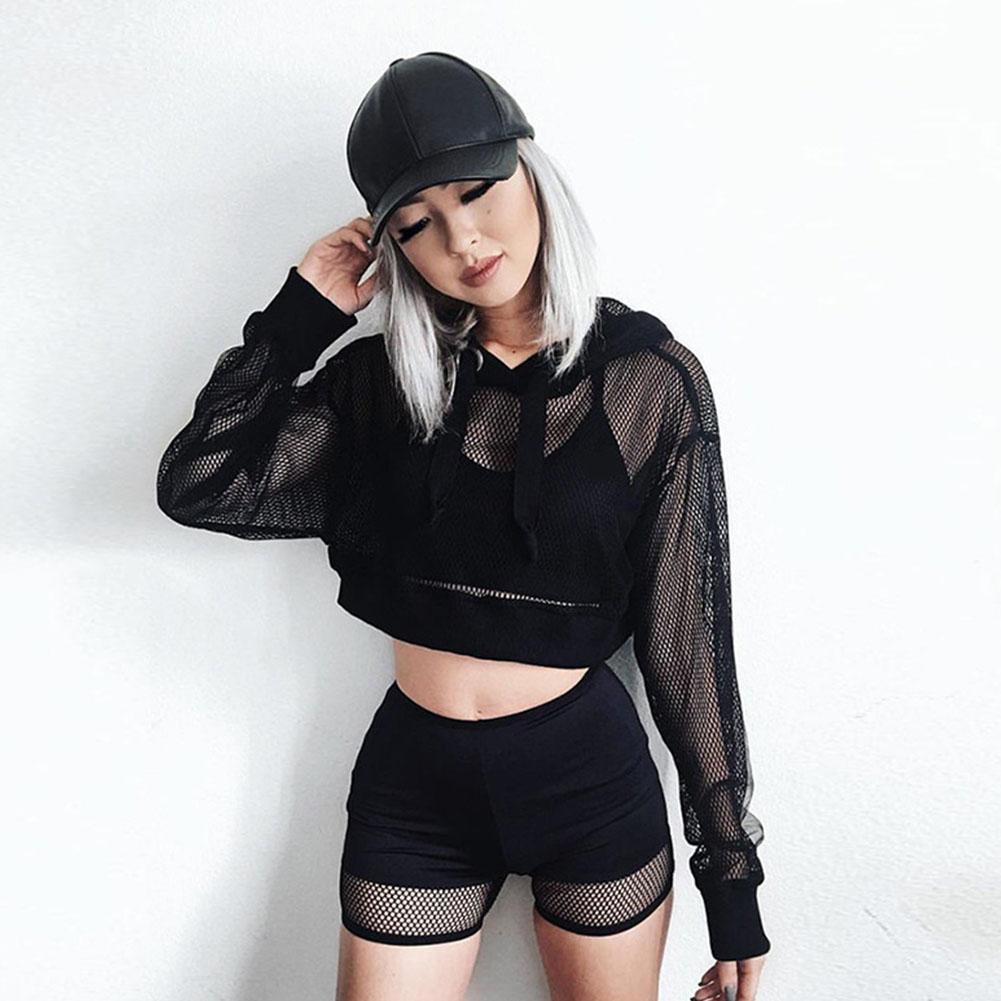 fishnet hoodie crop top