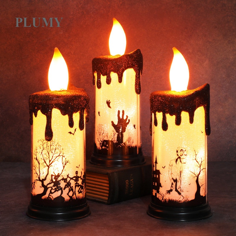 PLUMY Halloween Glitter Flameless Candle Battery Operated Flickering 10