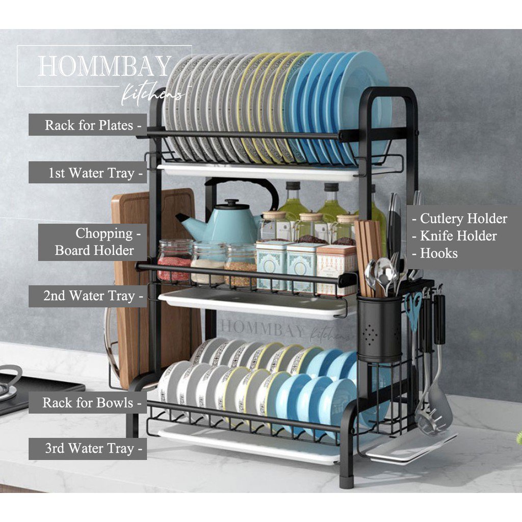 3 Tier Kitchen Dish Rack Dishrack with Cutlery Holder Kitchen Rack