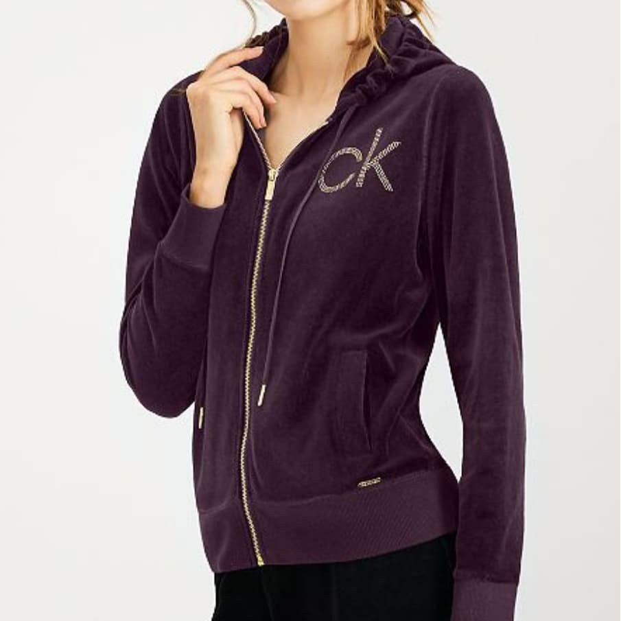 Calvin Klein Embellished Logo Velour Jacket size S color Purple/Aubergine |  Shopee Philippines