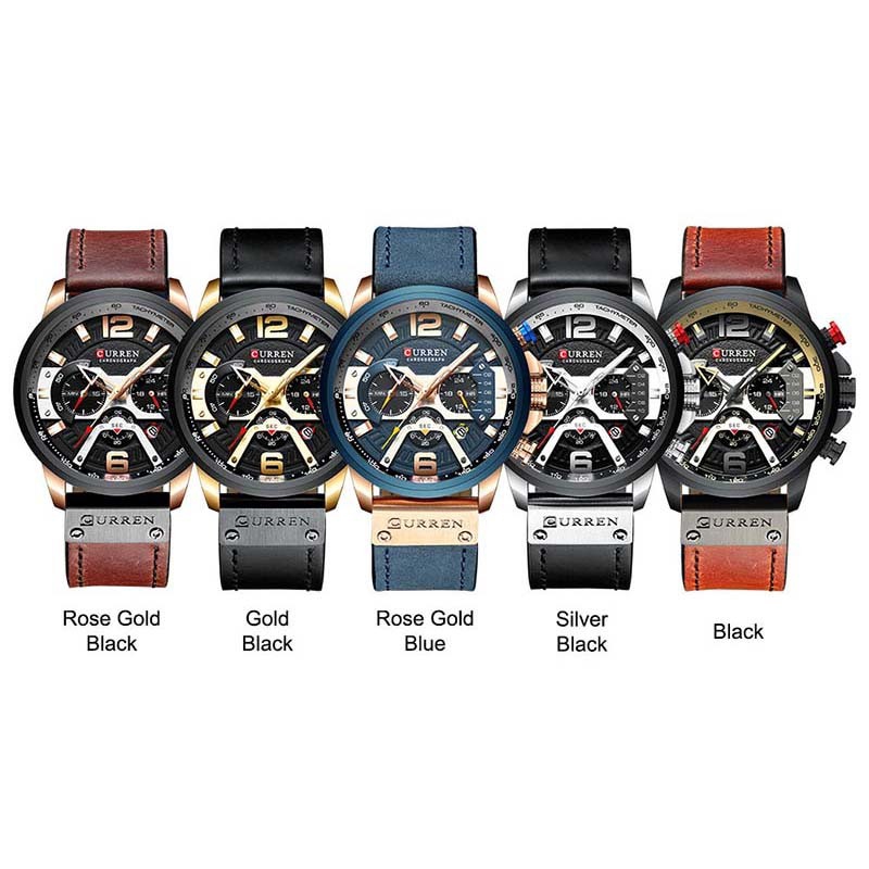 curren casual sport watches for men blue top brand luxury military leather wrist watch man clock fashion chronograph wristwatch