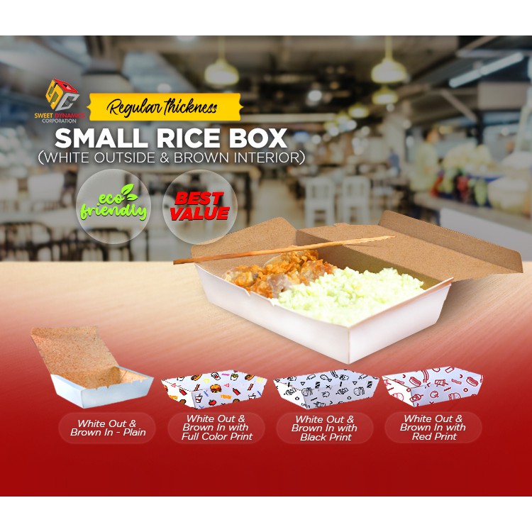 Takeout Box / Rice Box (100 pcs/pack) White&Brown Paper REGULAR