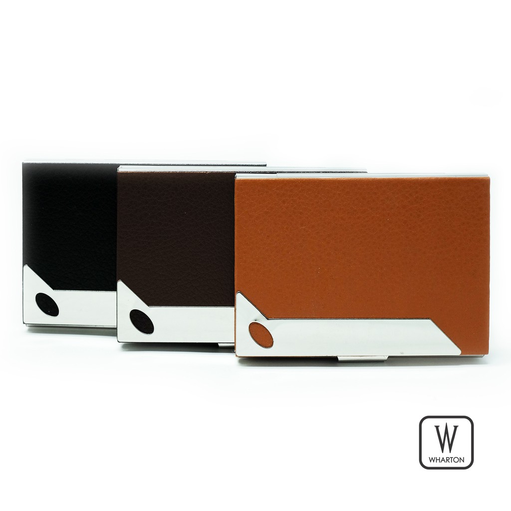 Wharton Small Leather Metal Compartment Card Holder, Business Card Case