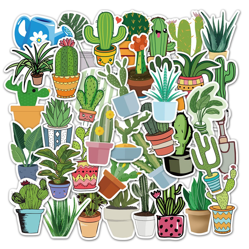 45pcs cute green plants cactus stickers for children to diy laptop