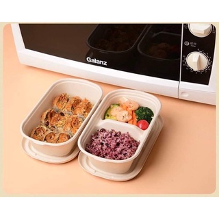 50pcs Oval Sugarcane Bagasse Biodegradable Box container with PET lid #2