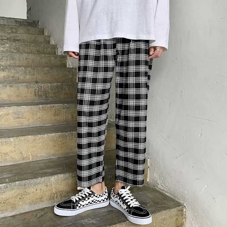 mens black and white plaid pants