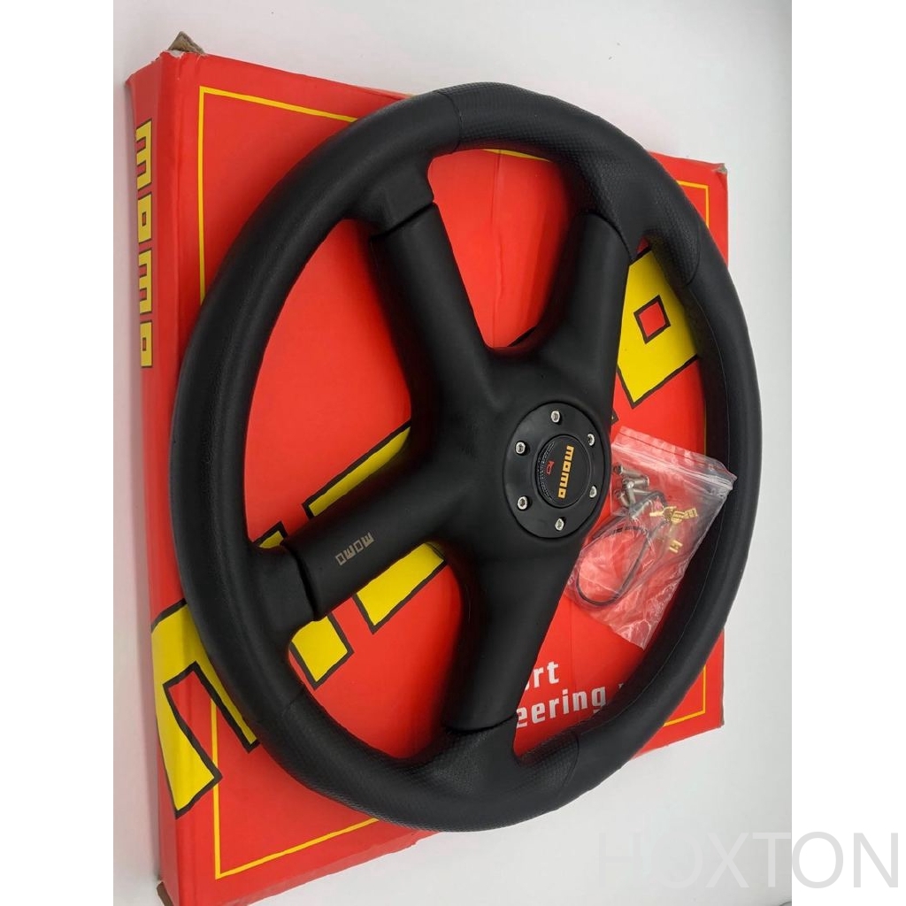 MOMO 14 inch Full PU Steering Wheel Black with Red Line Shopee