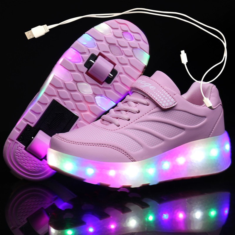 ❃∋❃Skate-Shoes Two-Wheels Roller Led-Light Luminous-Sneakers Boys Kids  Children Black | Shopee Philippines