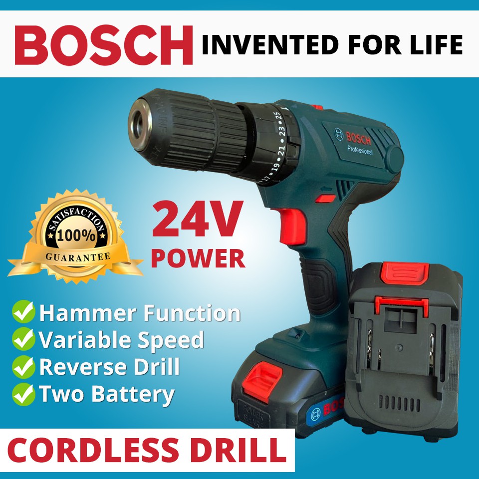 Bosch Cordless Drill 24V (w/ Hammer for Concrete) Shopee Philippines