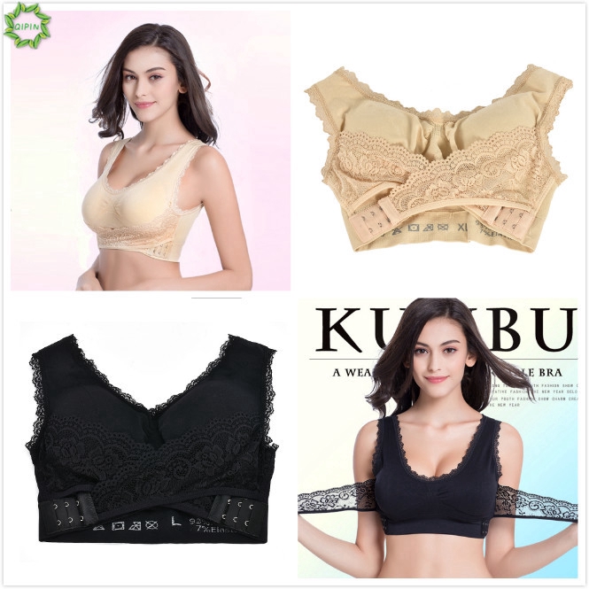 Front Cross Side Buckle Wireless Lace Bra Breathable Sport For