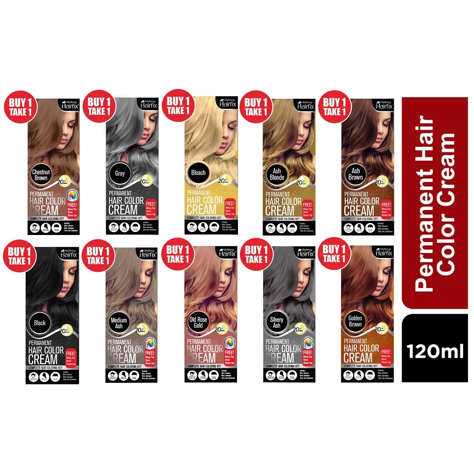 BUY1 TAKE1 Hairfix Permanent Hair Color Cream for Men & Women 120mL