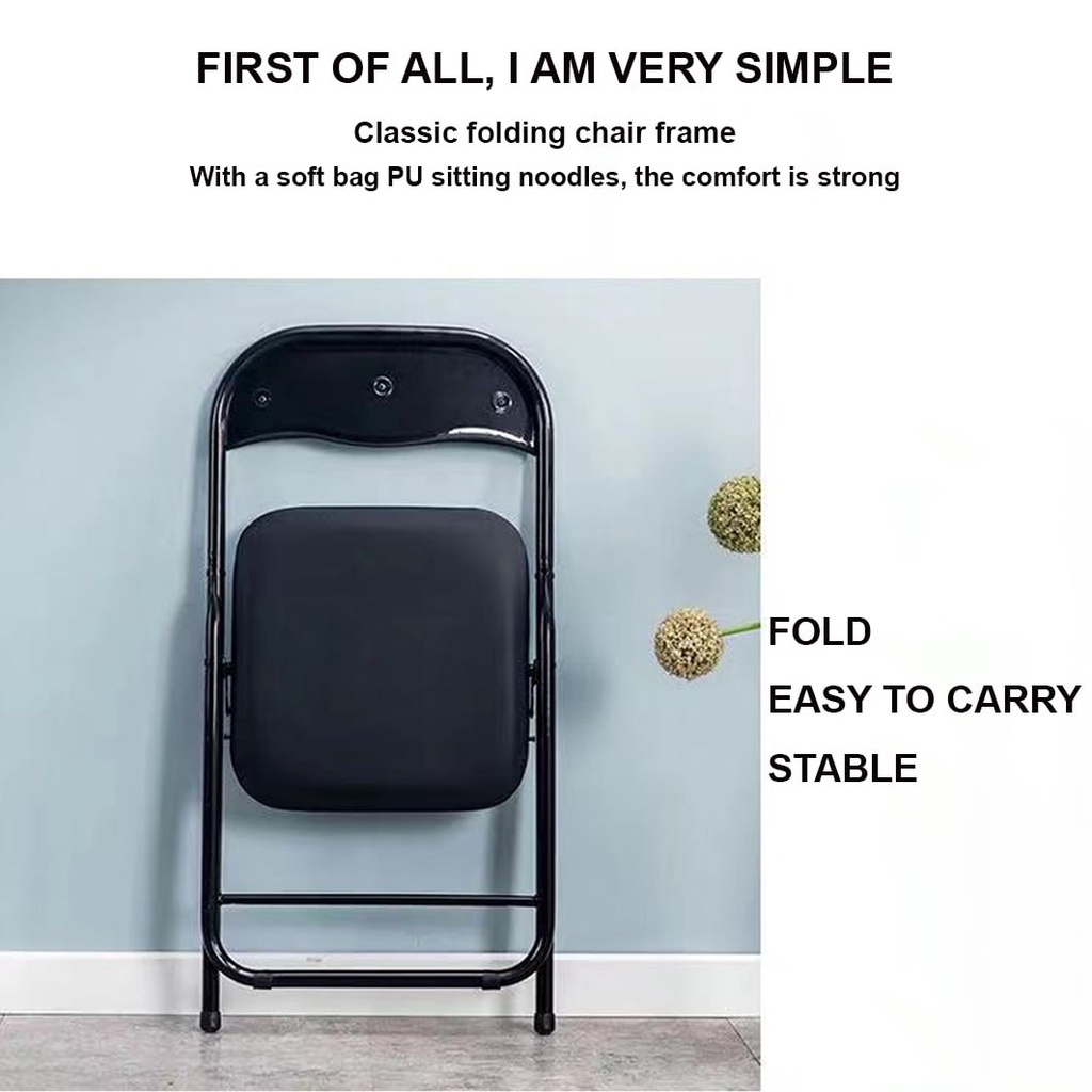 Ergonomic Folding Chair Foldable Metal Leather Study Computer Chair