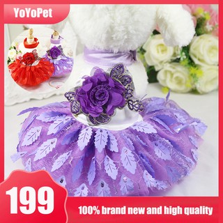 Spring and Summer New Dog Wedding Dress  Pet Shiny Leaf Shaped Dress   Red Purple Skirt Pet Clothes