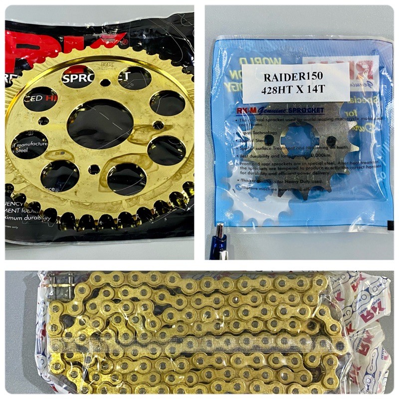 RK/RKM SPROCKET SET RAIDER150 Fi , COMBAT SERIES and REBORN 428 GOLD
